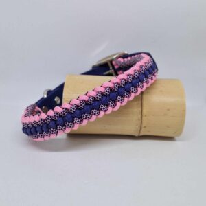 collier en paracorde et biothane dans les tons rose et bleu