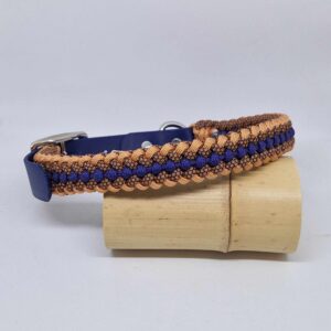 collier en paracorde et biothane dans les tons cuivre et bleu