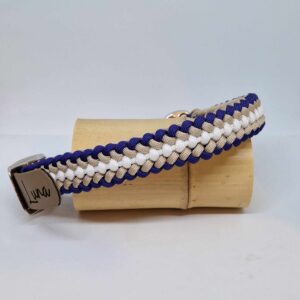 Collier paracorde et biothane bleu creme blanc fabriqué à la main par Boulipote and co en France