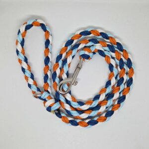 Laisse bleu orange blanc fabriqué à la main par Boulipote and co en France