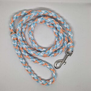 Laisse orange blanc bleu fabriqué à la main par Boulipote and co en France