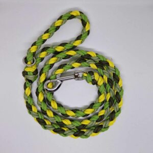 Laisse jaune et vert fabriqué à la main par Boulipote and co en France