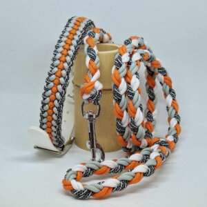 Ensemble collier et laisse assortis, tressés à la main en paracorde résistante. Un duo coloré, original et solide, conçu pour allier style, confort et sécurité lors des balades. Chaque création est unique, réalisée avec soin dans un esprit artisanal et personnalisé.