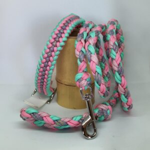 Ensemble collier et laisse assortis, tressés à la main en paracorde résistante. Un duo coloré, original et solide, conçu pour allier style, confort et sécurité lors des balades. Chaque création est unique, réalisée avec soin dans un esprit artisanal et personnalisé.